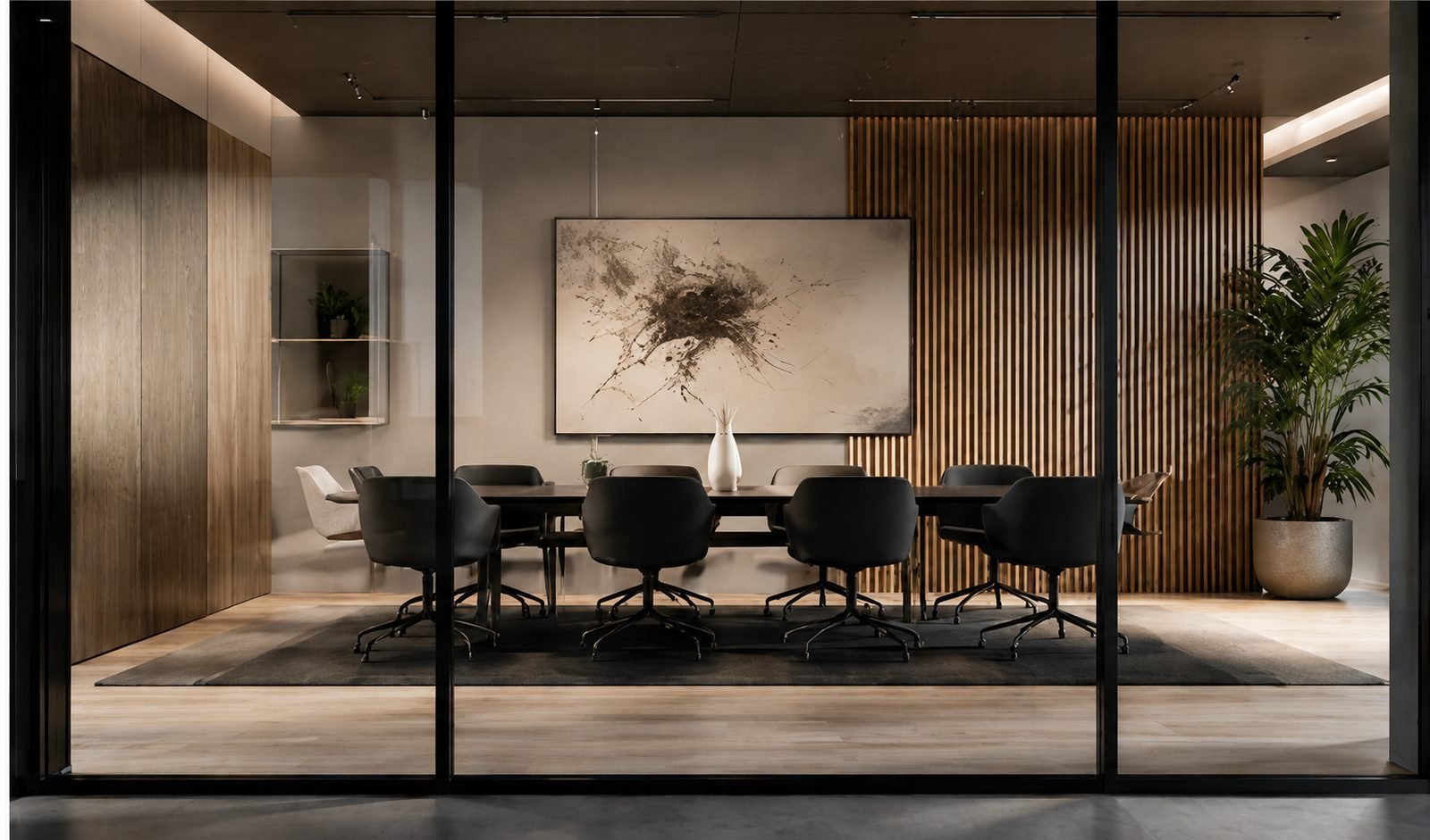 Calm professional boardroom with considered architecture